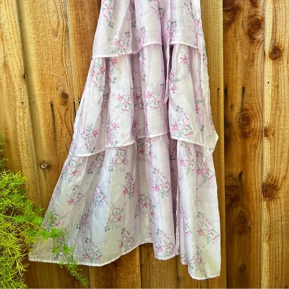 Lilac Pink Floral Ruffled Tiered Bustier Flutter-Sleeve Midi Dress 🌿 - Picture 8 of 11